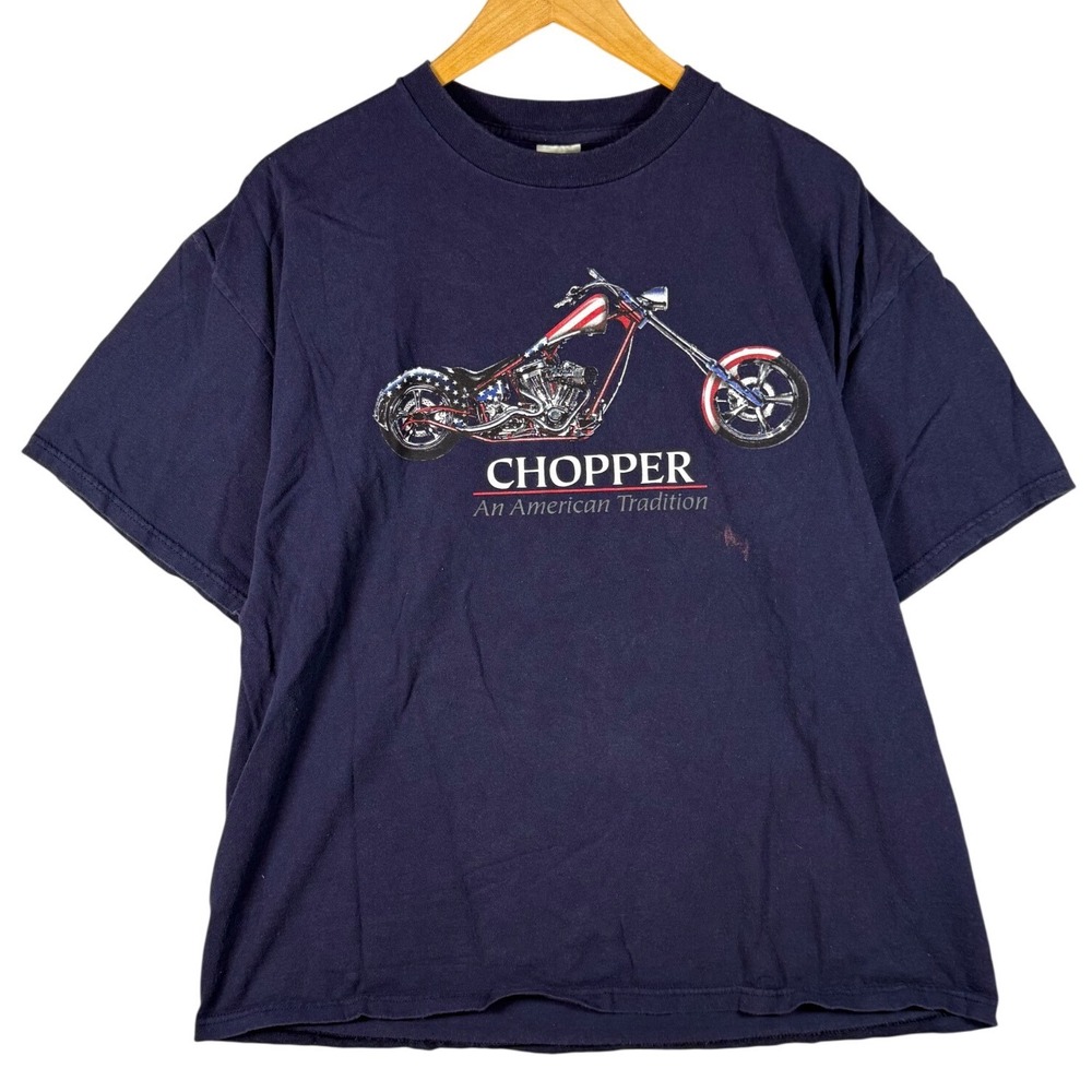 Delta Pro Weight Mens XL Navy Blue Chopper American Tradition Graphic T Shirt